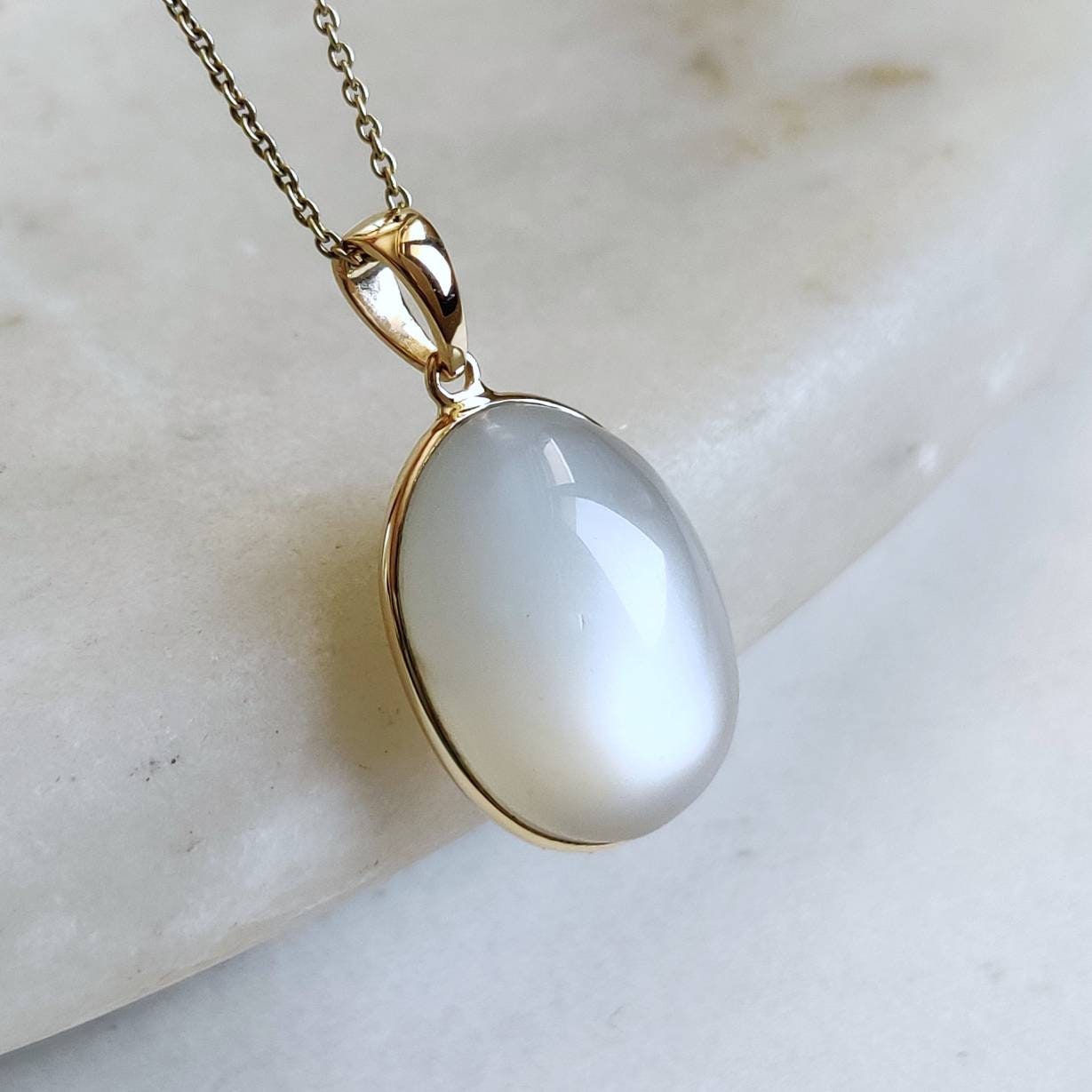 Natural White Moonstone Pendant, 14K Solid Yellow Gold White Moonstone Pendant, June Birthstone, Anniversary Gift, White Moonstone Jewelry