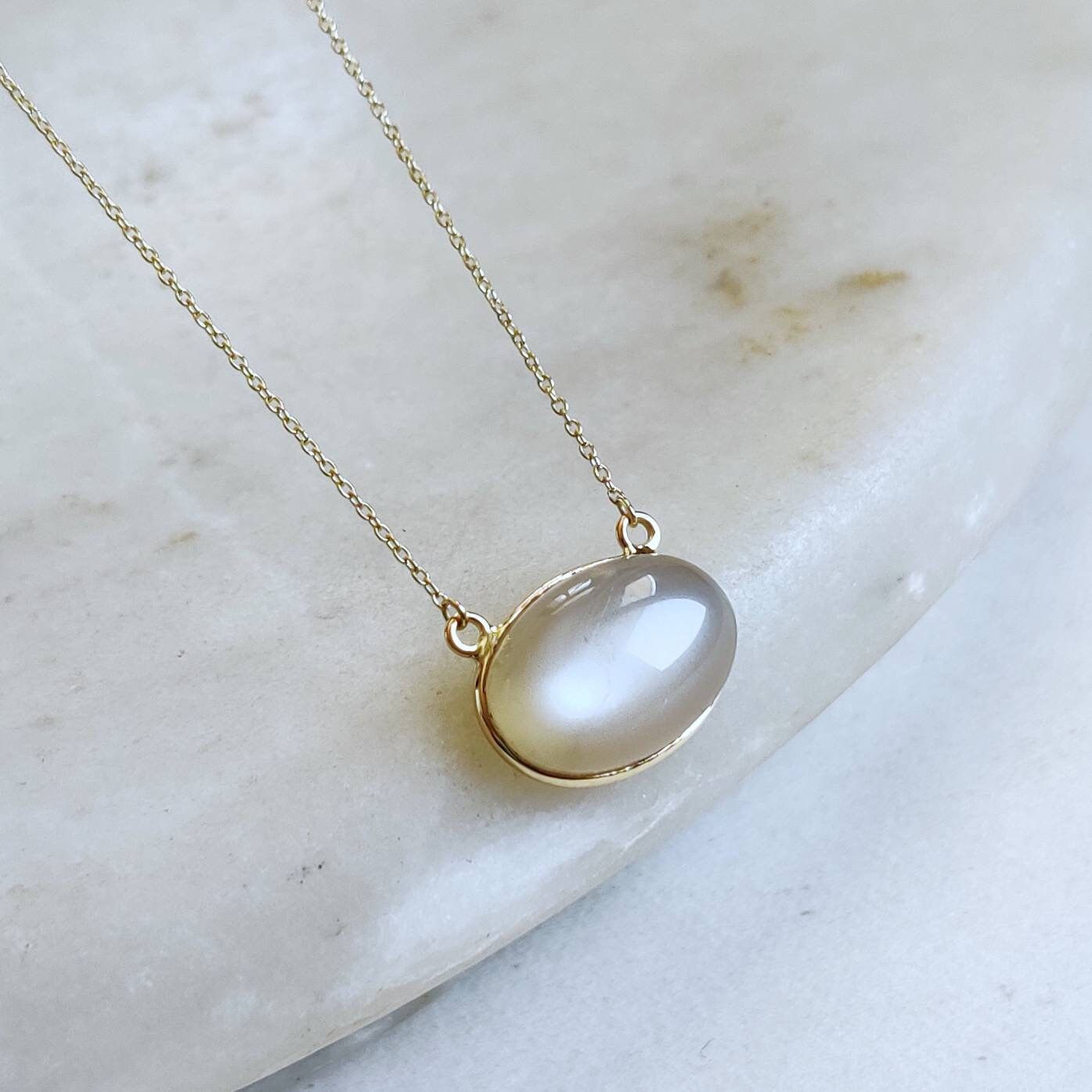 Natural White Moonstone Pendant, 14K Solid Yellow Gold Moonstone Pendant, June Birthstone, Bezel Pendant, Moonstone Jewelry, Christmas Gift