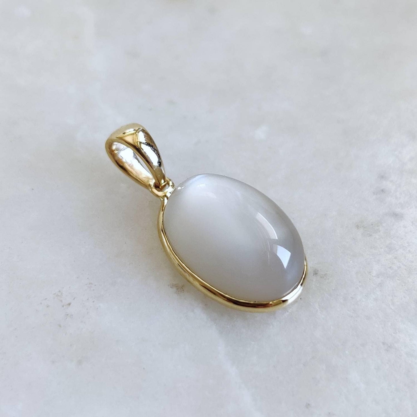 Natural White Moonstone Pendant, 14K Solid Yellow Gold White Moonstone Pendant, Oval Bezel Pendant, June Birthstone, Christmas Present