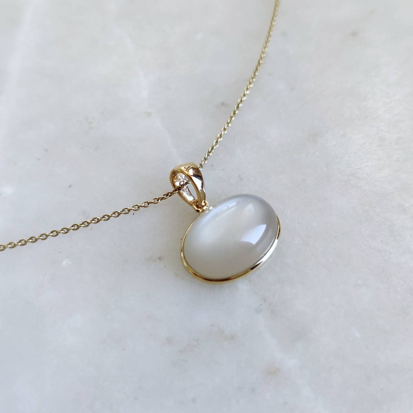 Natural White Moonstone Pendant, 14K Solid Yellow Gold White Moonstone Pendant, June Birthstone, Anniversary Gift, White Moonstone Jewelry