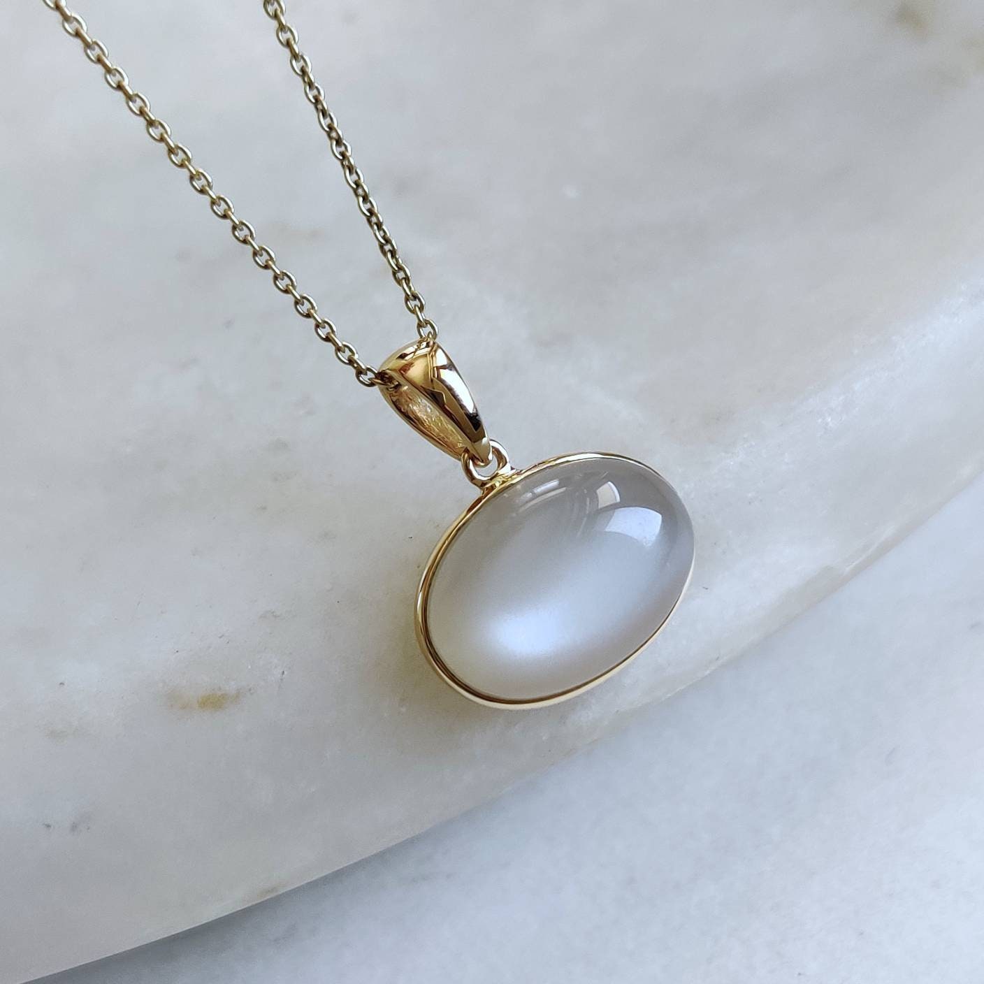 Natural White Moonstone Pendant, 14K Solid Yellow Gold White Moonstone Pendant, June Birthstone, Anniversary Gift, White Moonstone Jewelry