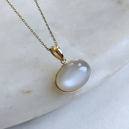 Natural White Moonstone Pendant, 14K Solid Yellow Gold White Moonstone Pendant, June Birthstone, Anniversary Gift, White Moonstone Jewelry