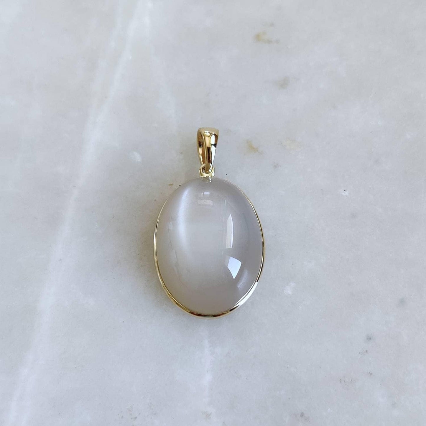 Natural White Moonstone Pendant, 14K Solid Yellow Gold White Moonstone Pendant, June Birthstone, Bezel Pendant, Oval Pendant, Christmas Gift