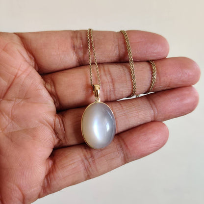 Natural White Moonstone Pendant, 14K Solid Yellow Gold White Moonstone Pendant, June Birthstone, Bezel Pendant, Oval Pendant, Christmas Gift