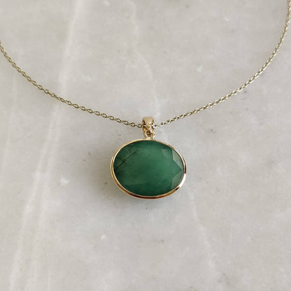 Natural Emerald Pendant, 14K Solid Yellow Gold Emerald Pendant, Solid Gold Pendant Necklace, May Birthstone, Christmas Gift, Emerald Jewelry