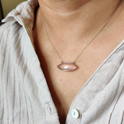 Natural Rose Quartz Pendant, 14K Solid Gold Rose Quartz Pendant, Chain Pendant, January Birthstone, Christmas Gift, Rose Quartz Jewelry