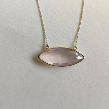 Natural Rose Quartz Pendant, 14K Solid Gold Rose Quartz Pendant, Chain Pendant, January Birthstone, Christmas Gift, Rose Quartz Jewelry