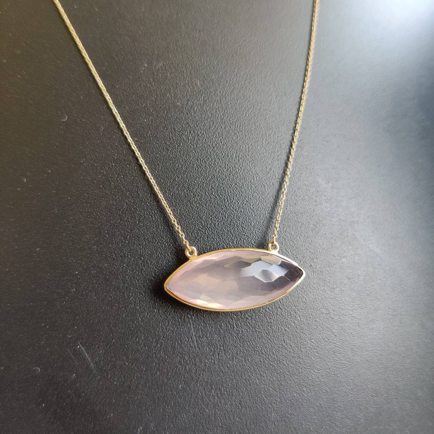 Natural Rose Quartz Pendant, 14K Solid Gold Rose Quartz Pendant, Chain Pendant, January Birthstone, Christmas Gift, Rose Quartz Jewelry