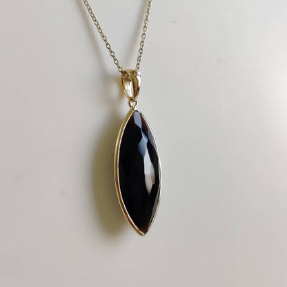 Natural Black Onyx Pendant, 14K Solid Gold Black Onyx Pendant, December Birthstone, Marquoise Pendant, Christmas Gift, Bezel Pendant