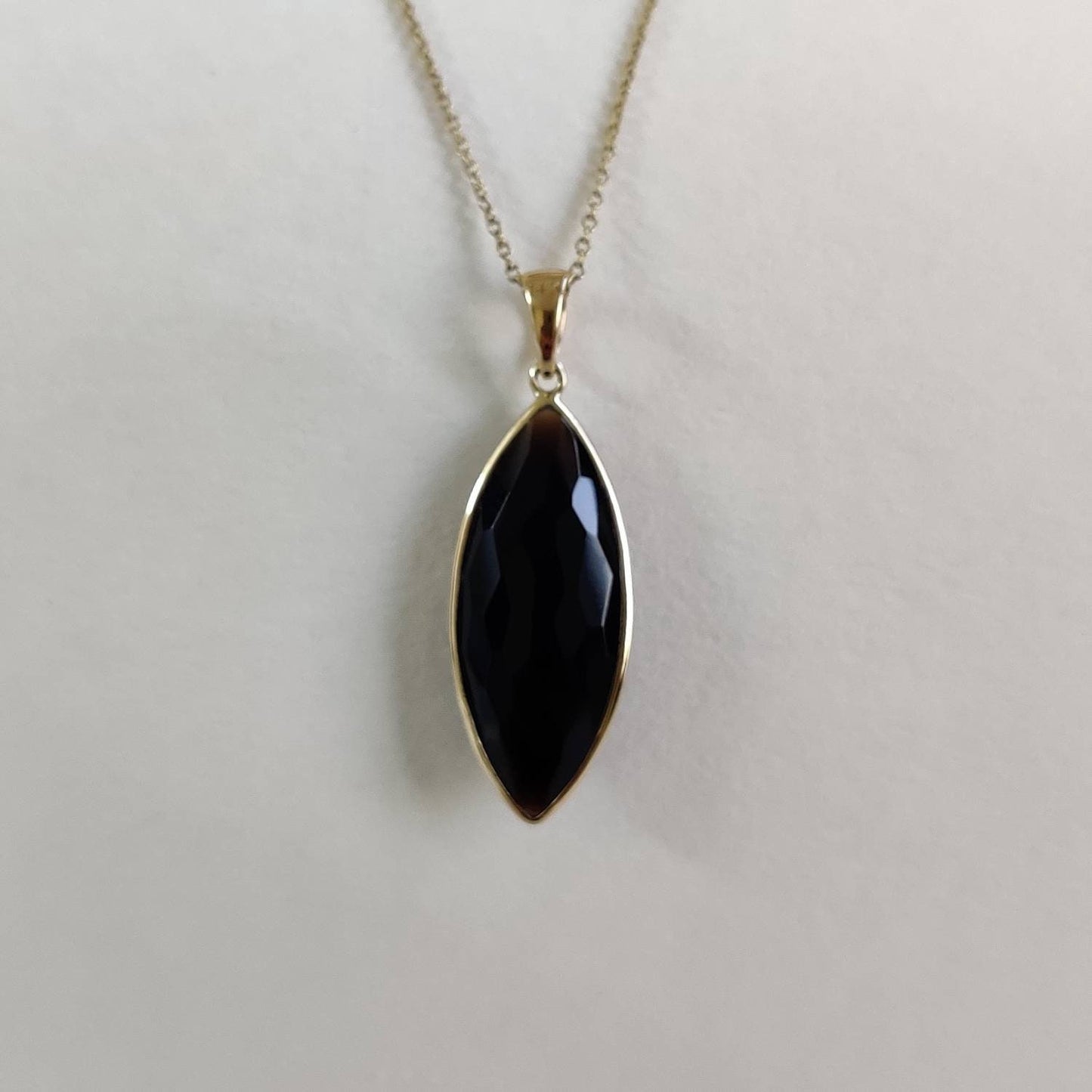 Natural Black Onyx Pendant, 14K Solid Gold Black Onyx Pendant, December Birthstone, Marquoise Pendant, Christmas Gift, Bezel Pendant