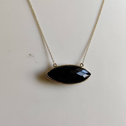 Colgante de ónix negro natural, colgante de ónix negro de oro amarillo macizo de 14 quilates, collar con colgante de oro macizo, piedra natal de diciembre, regalo de aniversario