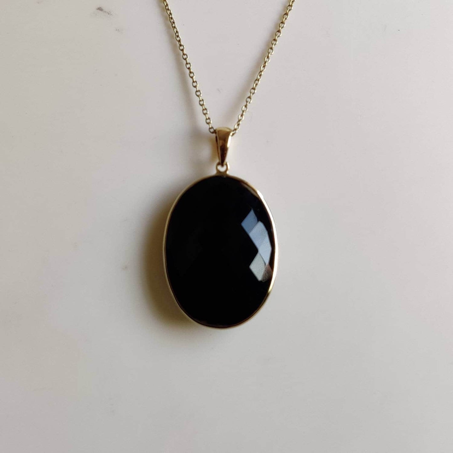 Natural Black Onyx Pendant, 14K Solid Yellow Gold Black Onyx Pendant, Oval Pendant, December Birthstone, Bezel Pendant, Christmas Gift