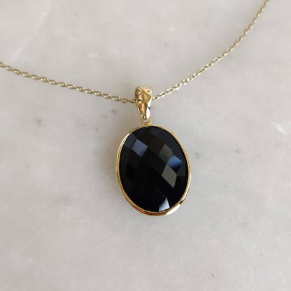 Natural Black Onyx Pendant, 14K Solid Gold Black Onyx Pendant, Solid Gold Pendant Necklace, December Birthstone, Birthday Gift, Gift For Her