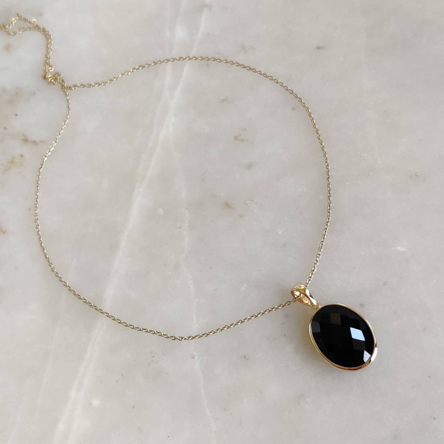 Natural Black Onyx Pendant, 14K Solid Gold Black Onyx Pendant, Solid Gold Pendant Necklace, December Birthstone, Birthday Gift, Gift For Her