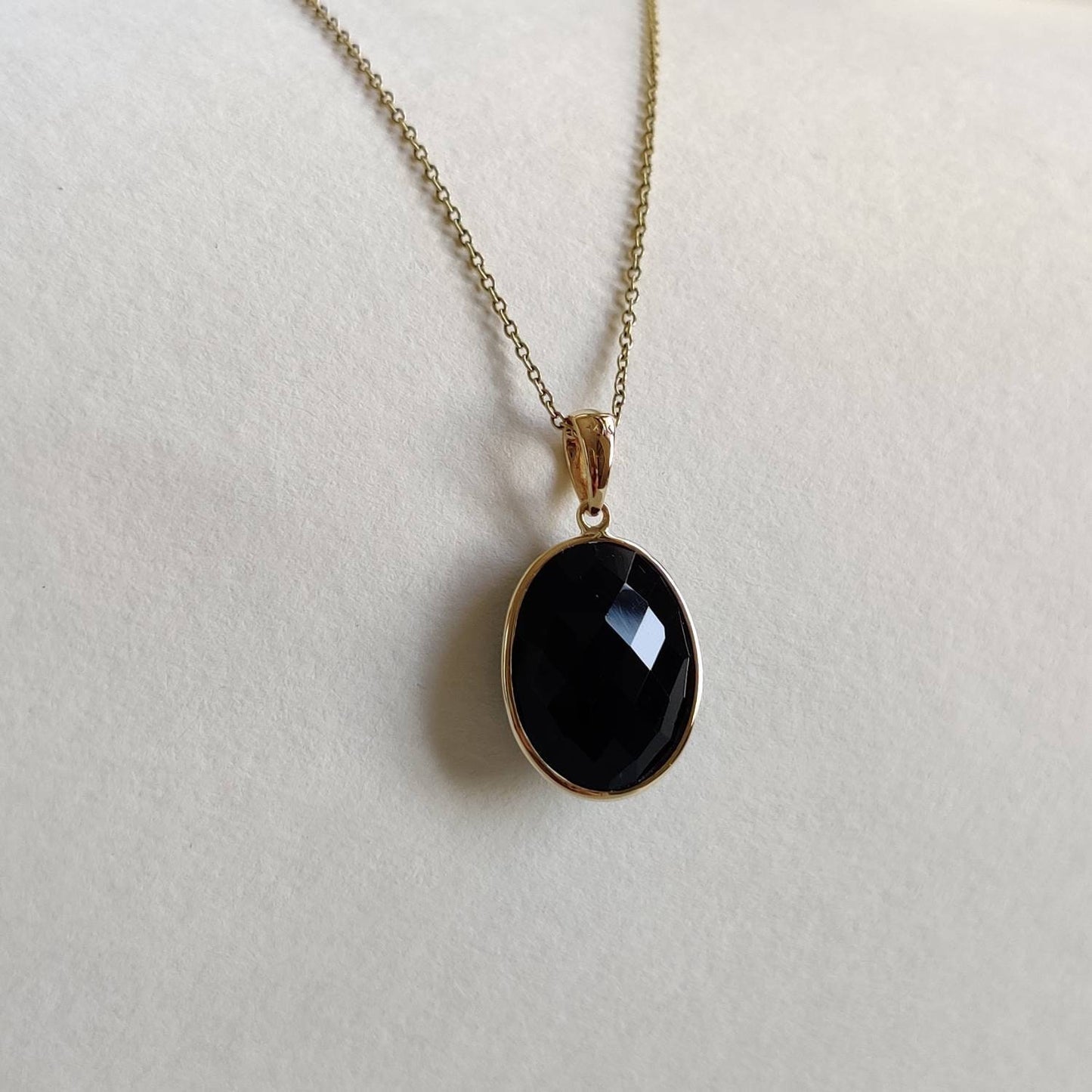 Natural Black Onyx Pendant, 14K Solid Gold Black Onyx Pendant, Solid Gold Pendant Necklace, December Birthstone, Birthday Gift, Gift For Her