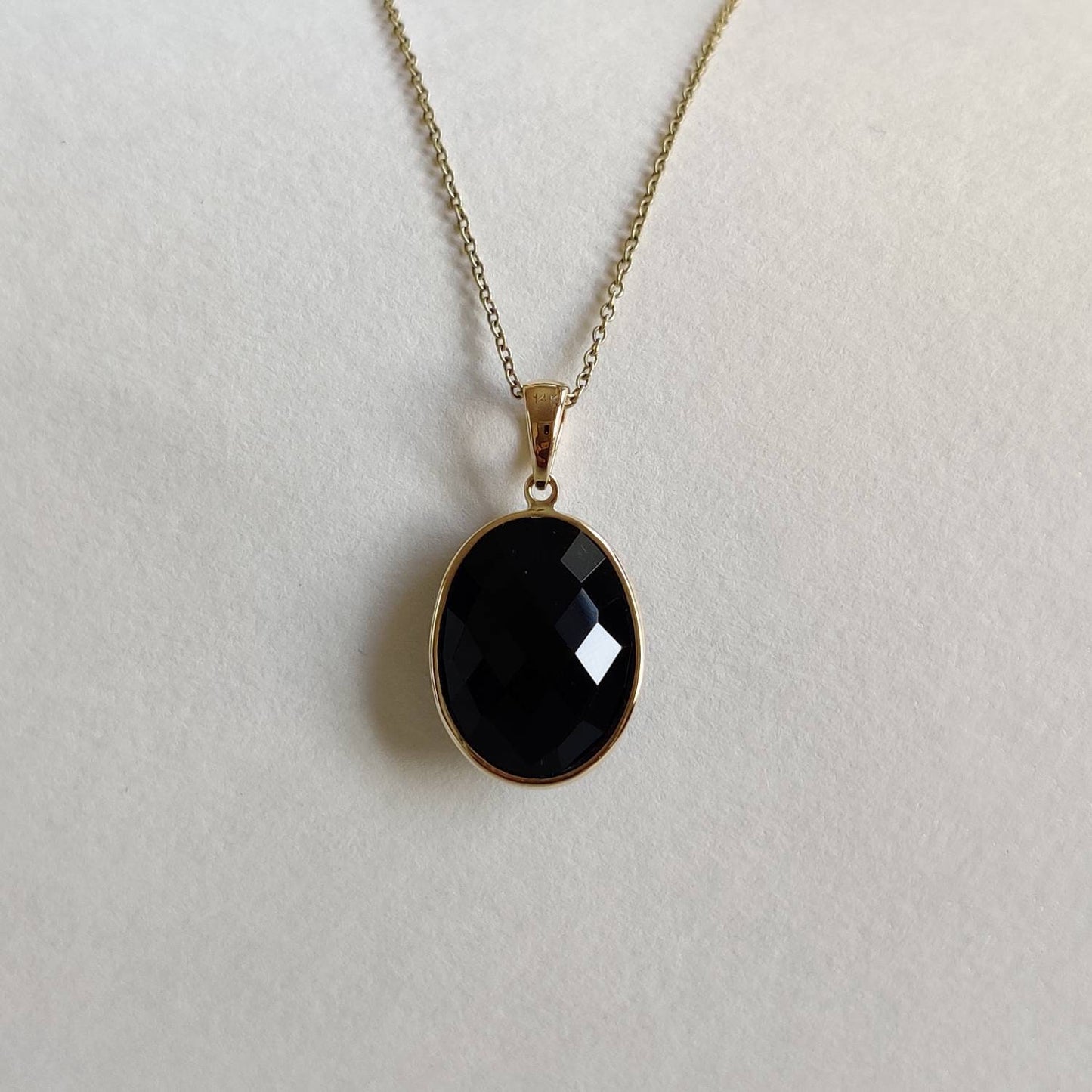 Natural Black Onyx Pendant, 14K Solid Gold Black Onyx Pendant, Solid Gold Pendant Necklace, December Birthstone, Birthday Gift, Gift For Her