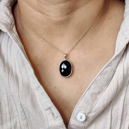 Natural Black Onyx Pendant, 14K Solid Yellow Gold Black Onyx Pendant, December Birthstone Pendant, Black Onyx Jewelry, Christmas Present