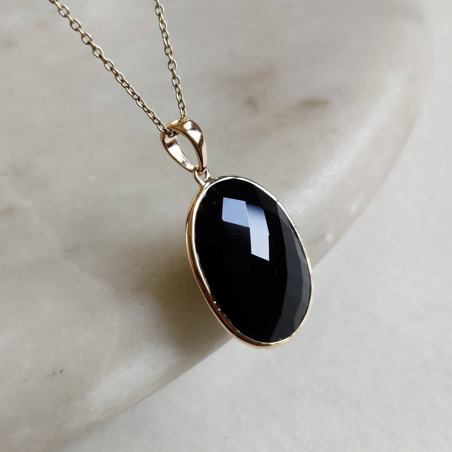 Natural Black Onyx Pendant, 14K Solid Yellow Gold Black Onyx Pendant, December Birthstone Pendant, Black Onyx Jewelry, Christmas Present