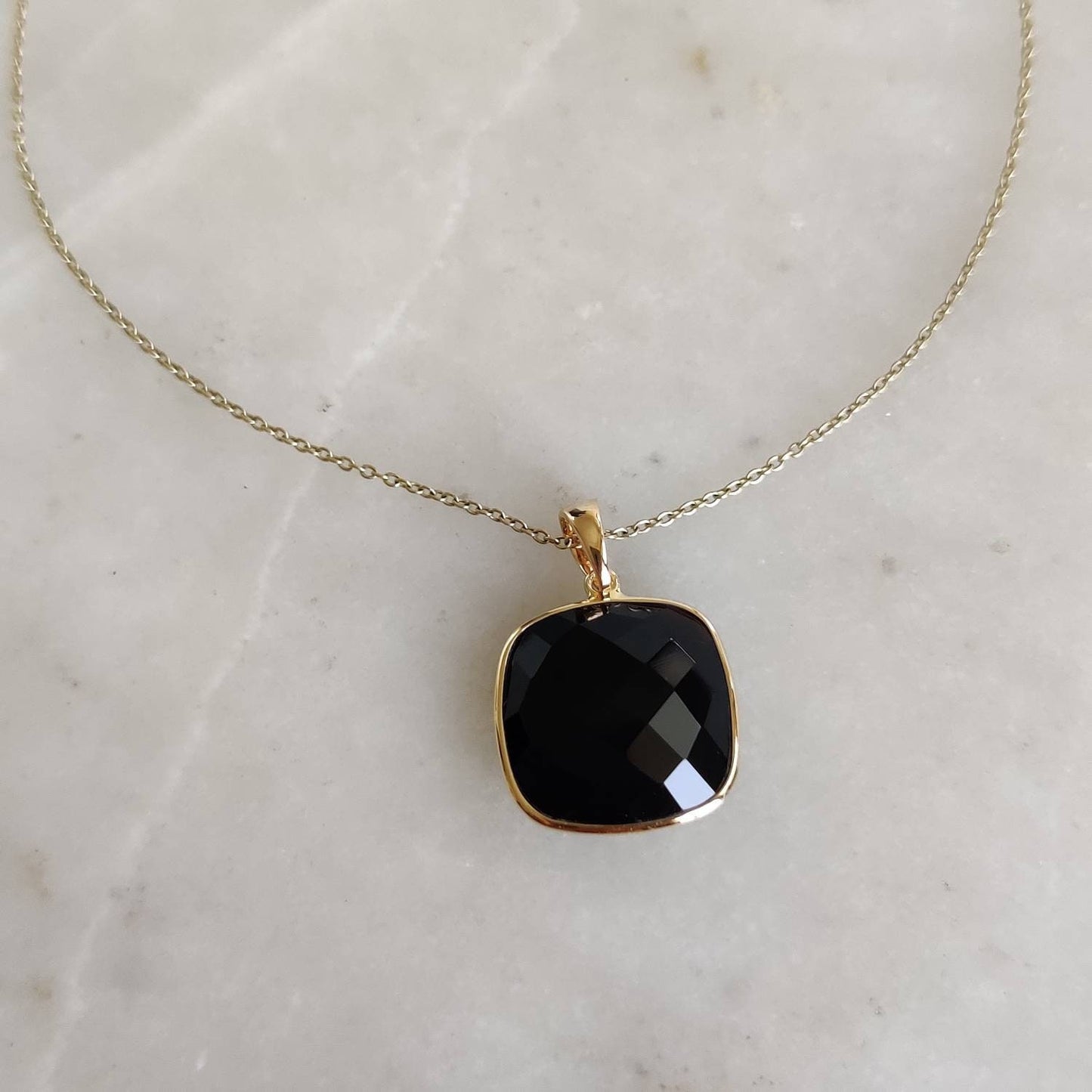 Natural Black Onyx Pendant, 14K Solid Gold Black Onyx Pendant, Yellow Gold Necklace Pendant, Black Onyx Jewelry, December Birthstone