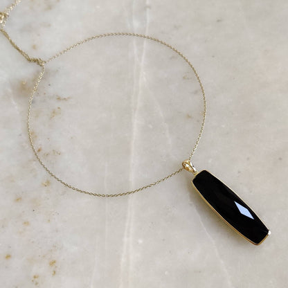 Natural Black Onyx Pendant, 14K Solid Yellow Gold Onyx Pendant, December Birthstone Pendant, Black Onyx Jewelry, Christmas Present