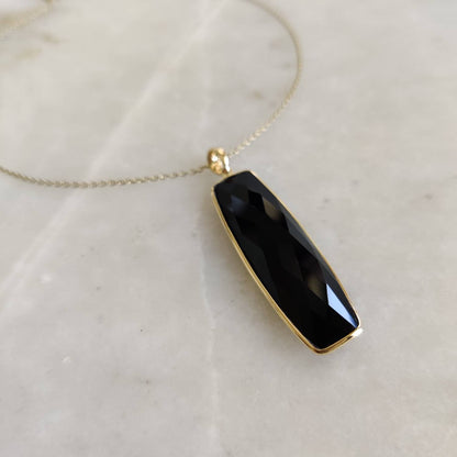 Natural Black Onyx Pendant, 14K Solid Yellow Gold Onyx Pendant, December Birthstone Pendant, Black Onyx Jewelry, Christmas Present