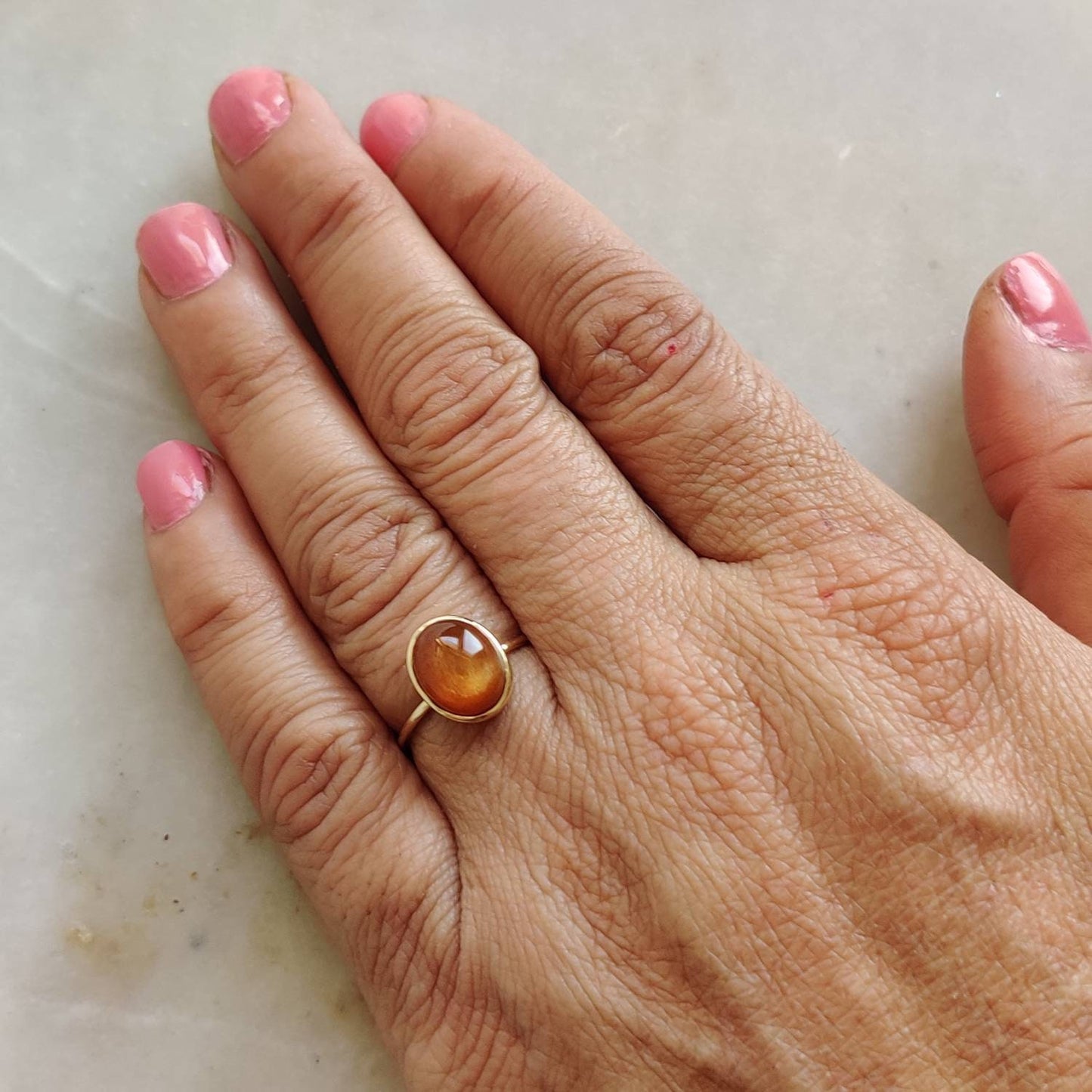 Natural Sunstone Ring, 14K Solid Yellow Gold Sunstone Ring, July Birthstone Ring, Christmas Present, Bezel Ring, Sunstone Jewelry