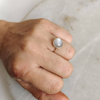 Natural White Moonstone Ring, 14K Solid Yellow Gold Ring, Natural Moonstone Ring, June Birthstone, Christmas Gift, Moonstone Jewelry