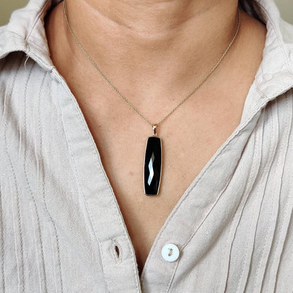 Natural Black Onyx Pendant, 14K Solid Yellow Gold Onyx Pendant, December Birthstone Pendant, Black Onyx Jewelry, Christmas Present