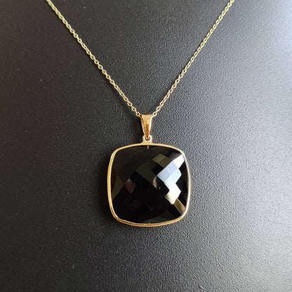 Natural Black Onyx Pendant, 14K Solid Yellow Gold Black Onyx Pendant, December Birthstone, Bezel Pendant, Black Onyx Jewelry, Christmas Gift