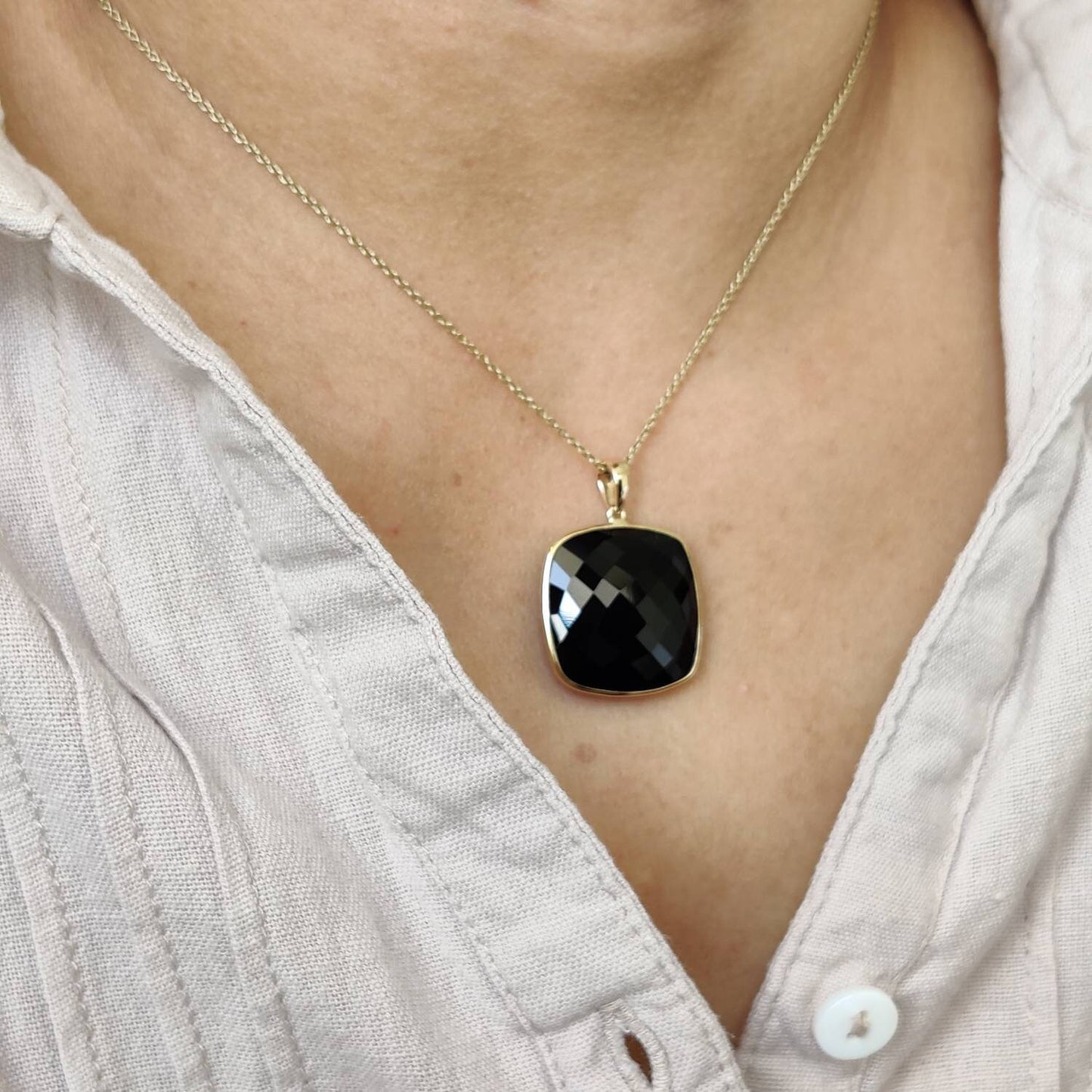 Natural Black Onyx Pendant, 14K Solid Yellow Gold Black Onyx Pendant, December Birthstone, Bezel Pendant, Black Onyx Jewelry, Christmas Gift