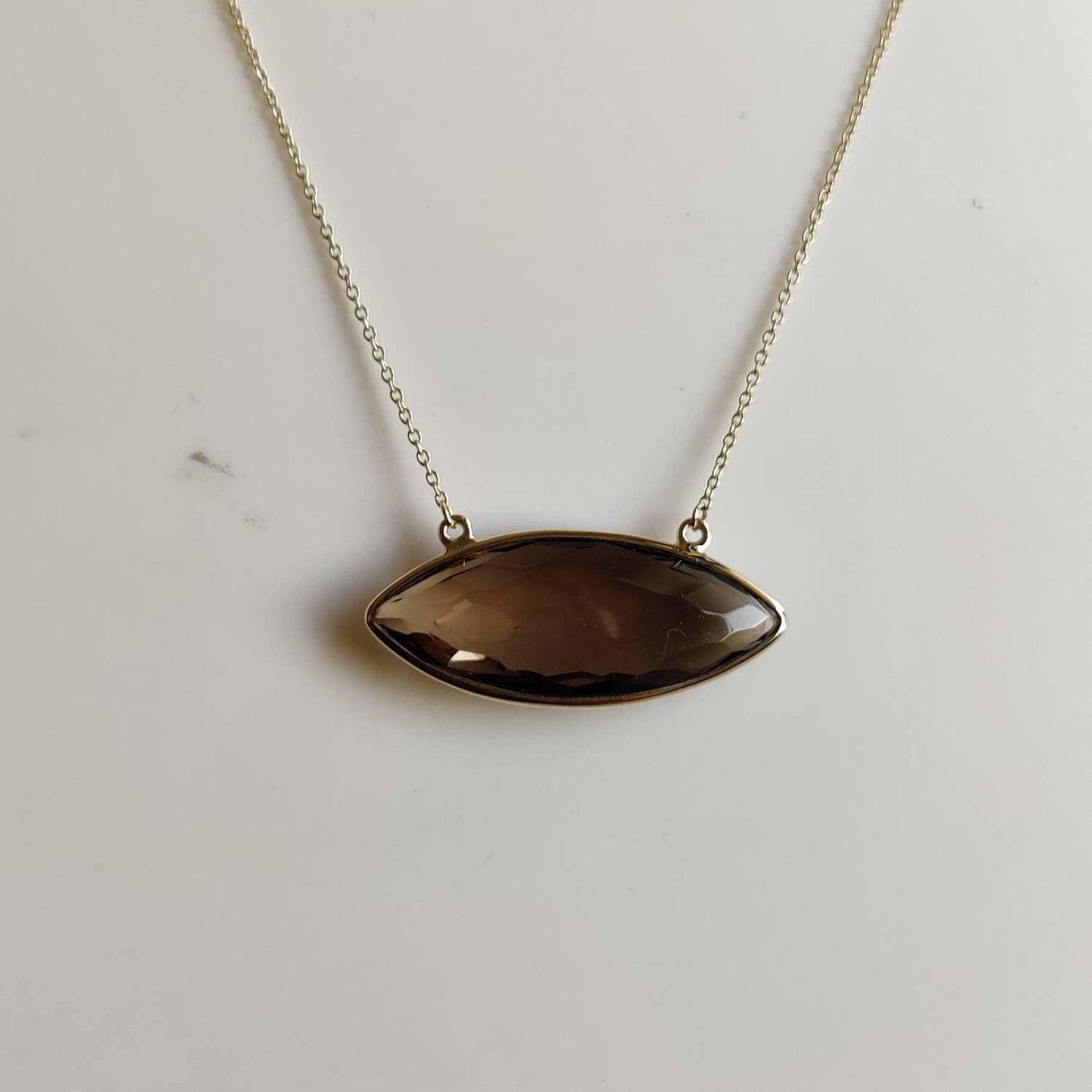 Natural Smoky Quartz Pendant, 14K Solid Yellow Gold Smoky Quartz Pendant, Solid Gold Bezel Chain Pendant, June Birthstone, Christmas Gift