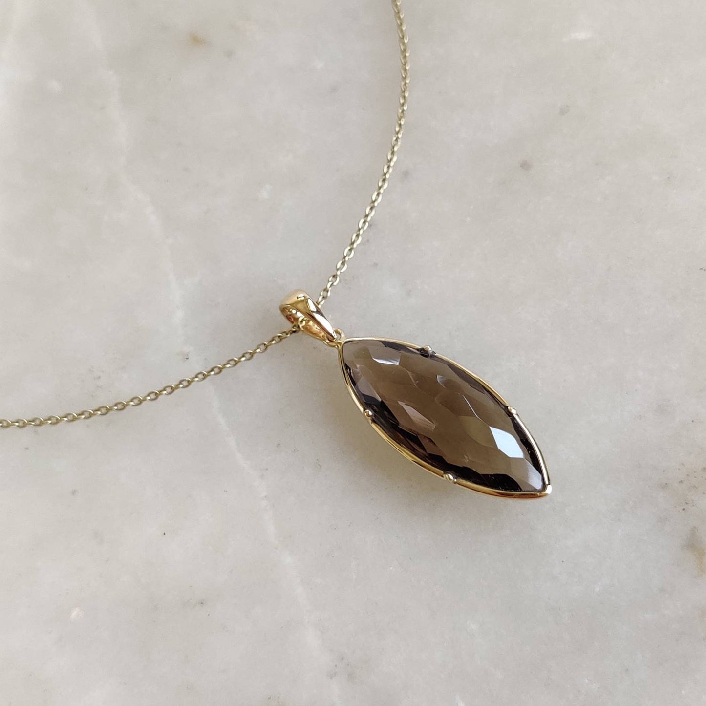 Natural Smoky Quartz Pendant, 14K Solid Yellow Gold Smoky Quartz Pendant, Smoky Quartz Bezel Pendant, June Birthstone, Christmas Gift