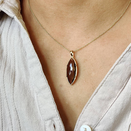 Natural Smoky Quartz Pendant, 14K Solid Yellow Gold Smoky Quartz Pendant, Smoky Quartz Bezel Pendant, June Birthstone, Christmas Gift