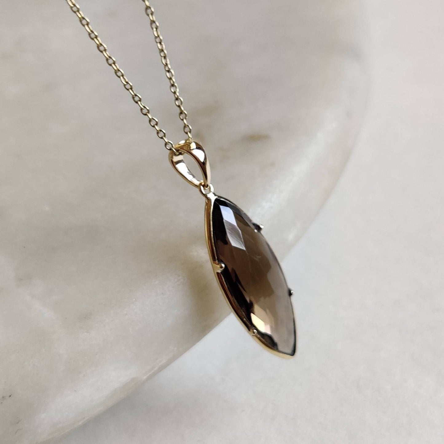 Natural Smoky Quartz Pendant, 14K Solid Yellow Gold Smoky Quartz Pendant, Smoky Quartz Bezel Pendant, June Birthstone, Christmas Gift