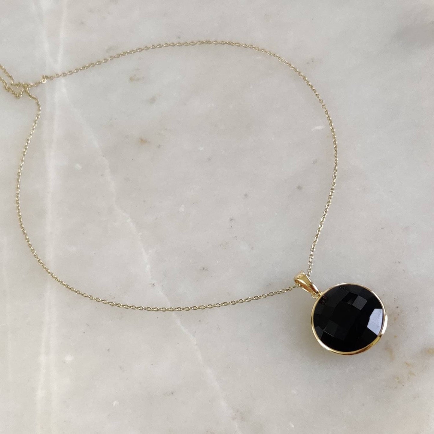 Natural Black Onyx Pendant, 14K Solid Yellow Gold Black Onyx Pendant, Round Pendant, December Birthstone, Christmas Gift, Black Onyx Jewelry