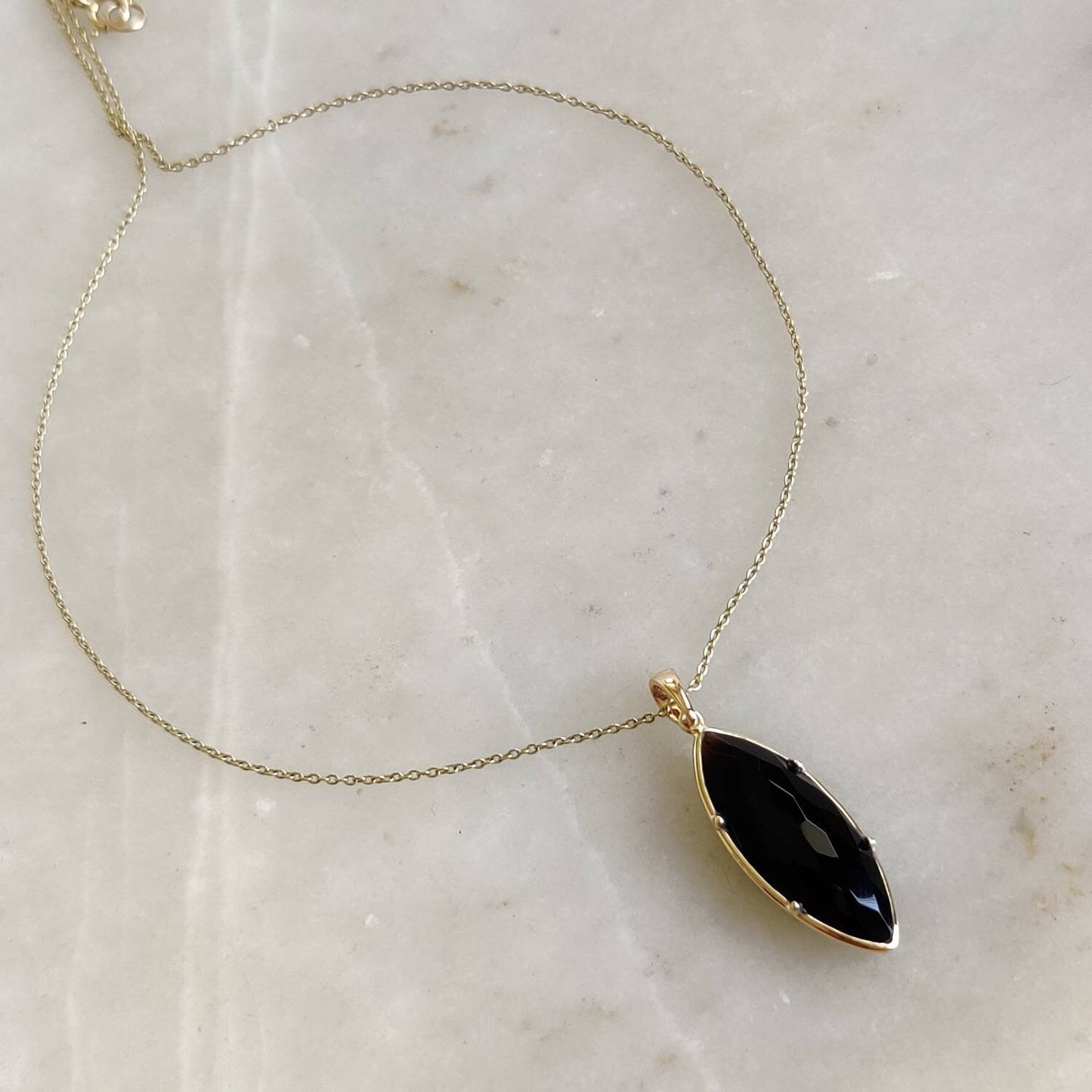 Natural Black Onyx Pendant, 14K Solid Yellow Gold Black Onyx Pendant, December Birthstone Pendant, Christmas Gift, Black Onyx Jewelry