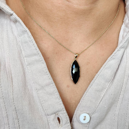 Natural Black Onyx Pendant, 14K Solid Yellow Gold Black Onyx Pendant, December Birthstone Pendant, Christmas Gift, Black Onyx Jewelry