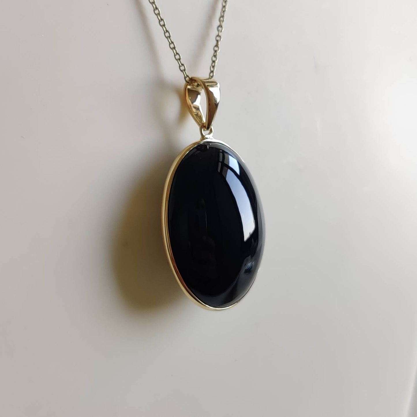 Natural Black Onyx Pendant, 14K Solid Yellow Gold Black Onyx Pendant, Oval Pendant, Bezel Pendant, December Birthstone, Christmas Gift,