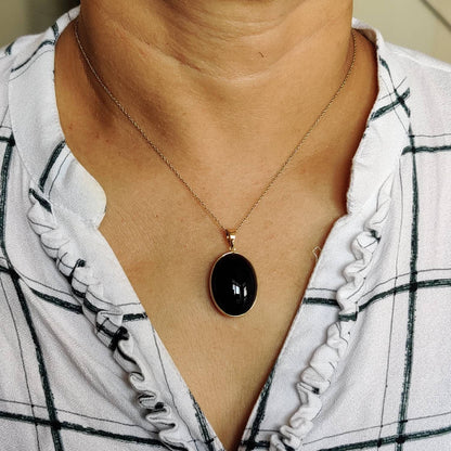 Natural Black Onyx Pendant, 14K Solid Yellow Gold Black Onyx Pendant, Oval Pendant, Bezel Pendant, December Birthstone, Christmas Gift,