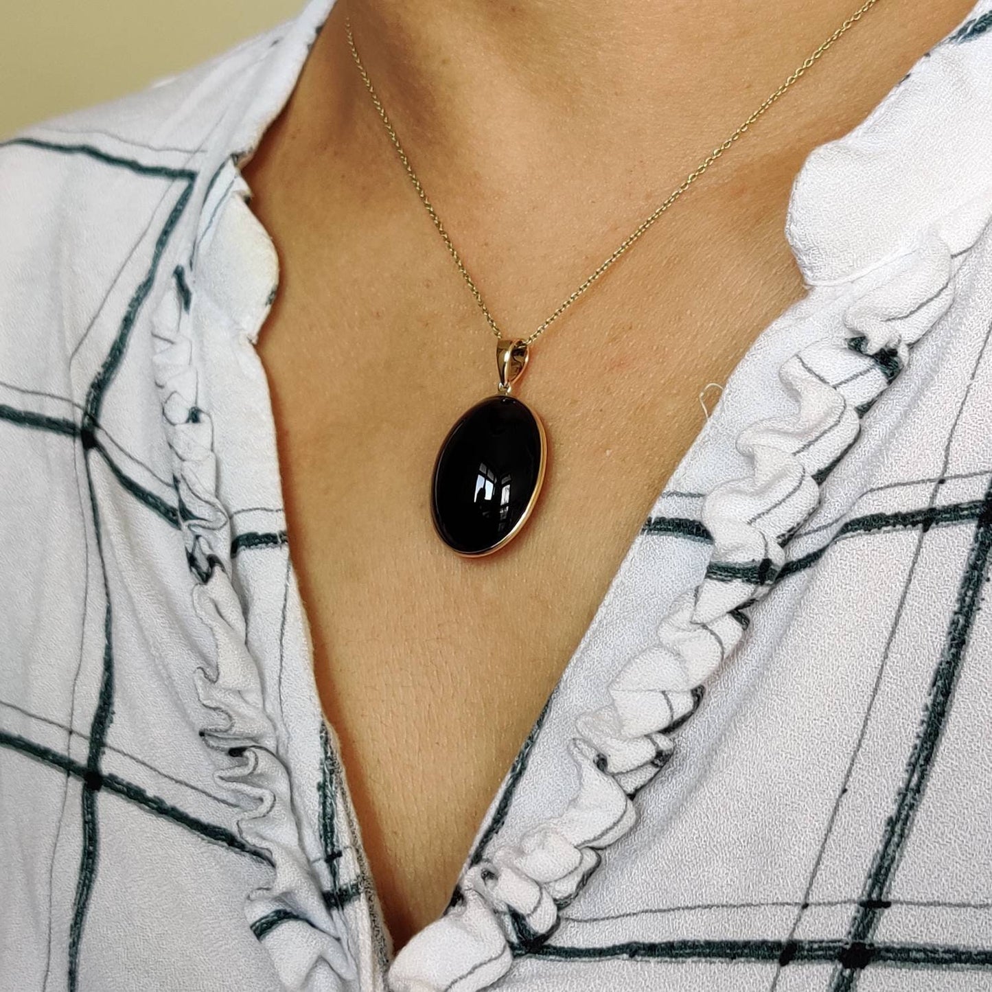 Natural Black Onyx Pendant, 14K Solid Yellow Gold Black Onyx Pendant, Oval Pendant, Bezel Pendant, December Birthstone, Christmas Gift,