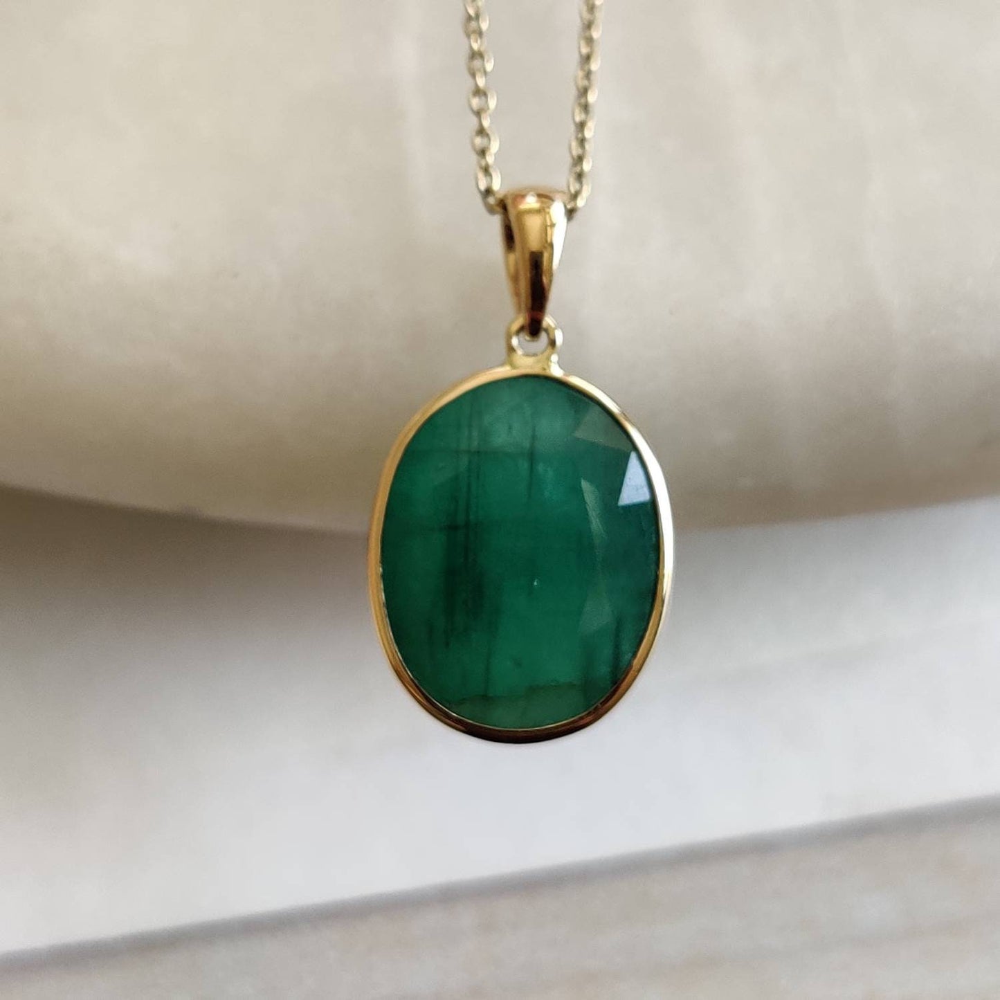 Natural Emerald Pendant, 14K Solid Yellow Gold Emerald Pendant, Solid Gold Pendant Necklace, May Birthstone, Chtistmas Gift, Emerald Jewelry