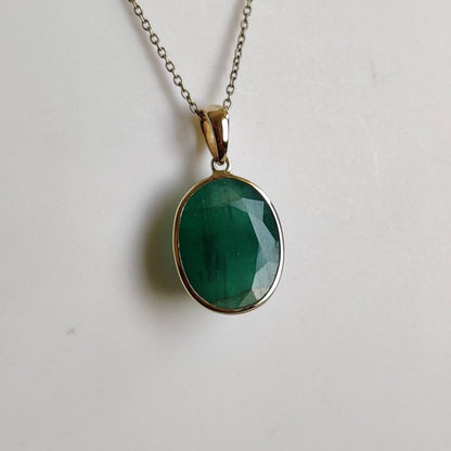 Natural Emerald Pendant, 14K Solid Yellow Gold Emerald Pendant, Solid Gold Pendant Necklace, May Birthstone, Chtistmas Gift, Emerald Jewelry