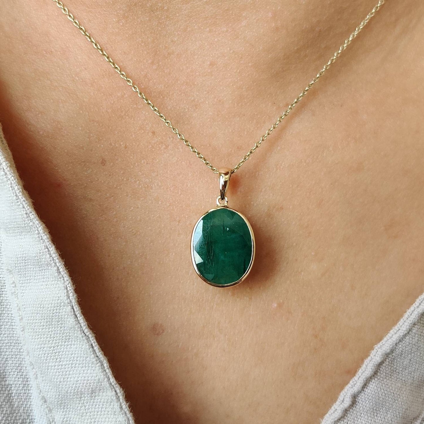 Natural Emerald Pendant, 14K Solid Yellow Gold Emerald Pendant, Solid Gold Pendant Necklace, May Birthstone, Chtistmas Gift, Emerald Jewelry