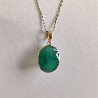 Natural Emerald Pendant, 14K Solid Yellow Gold Emerald Pendant, Solid Gold Pendant Necklace, May Birthstone, Chtistmas Gift, Emerald Jewelry