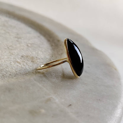 Natural Black Onyx Ring,14K Solid Gold Ring,14k Gold Black Onyx Ring, Natural Black Onyx Bezel Ring, December Birthstone, Oblong oval shape