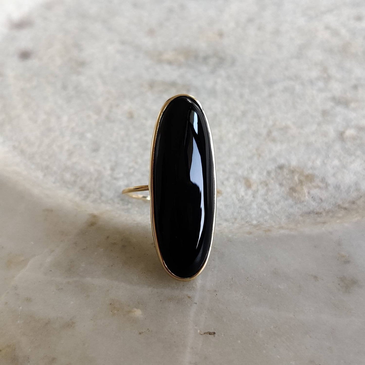 Natural 14K Solid Gold Ring, 14k Gold Black Onyx Ring, Black Onyx Bezel Ring, December Birthstone, Oblong oval Ring, Black Onyx Jewelry