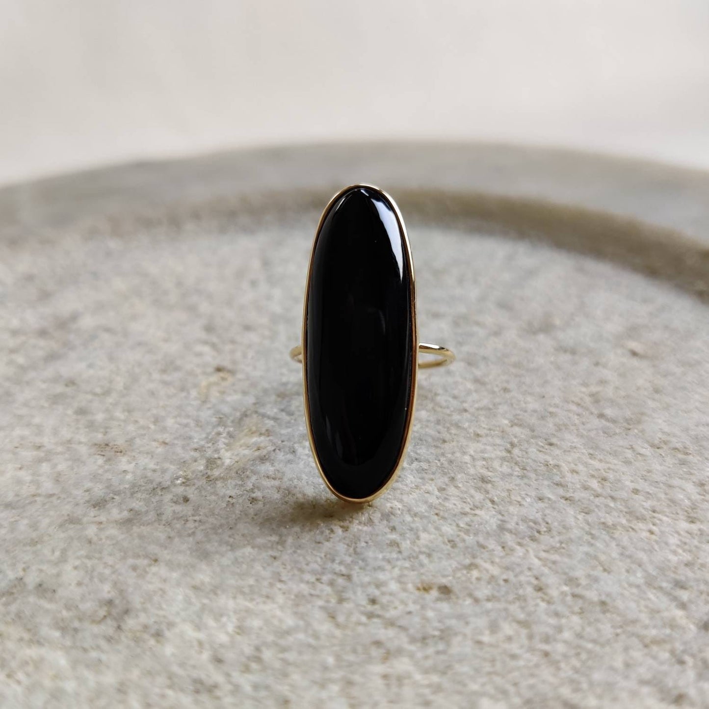 Natural 14K Solid Gold Ring, 14k Gold Black Onyx Ring, Black Onyx Bezel Ring, December Birthstone, Oblong oval Ring, Black Onyx Jewelry