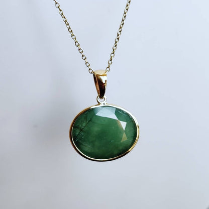 Natural Emerald Pendant, 14K Solid Yellow Gold Emerald Pendant, Solid Gold Pendant Necklace, May Birthstone, Christmas Gift, Emerald Jewelry