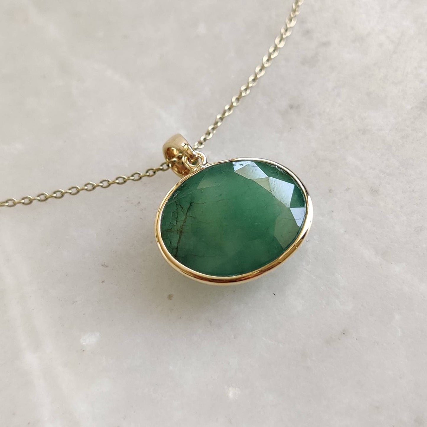 Natural Emerald Pendant, 14K Solid Yellow Gold Emerald Pendant, Solid Gold Pendant Necklace, May Birthstone, Christmas Gift, Emerald Jewelry