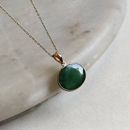 Natural Emerald Pendant, 14K Solid Yellow Gold Emerald Pendant, Solid Gold Pendant Necklace, May Birthstone, Christmas Gift, Emerald Jewelry